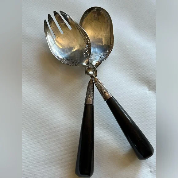 Vintage Collectible Silver Plated Large Salad Serving Spoon and Fork. - Picture 2 of 8